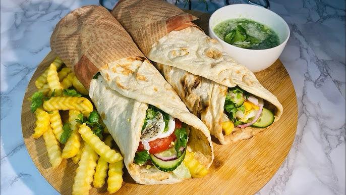Afghan kabob wraps served with mint yogurt sauce
